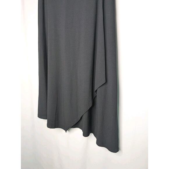 Eileen Fisher Black Viscose Faux Wrap Asymmetrical Hem Black Jersey Midi Skirt S - Picture 3 of 6